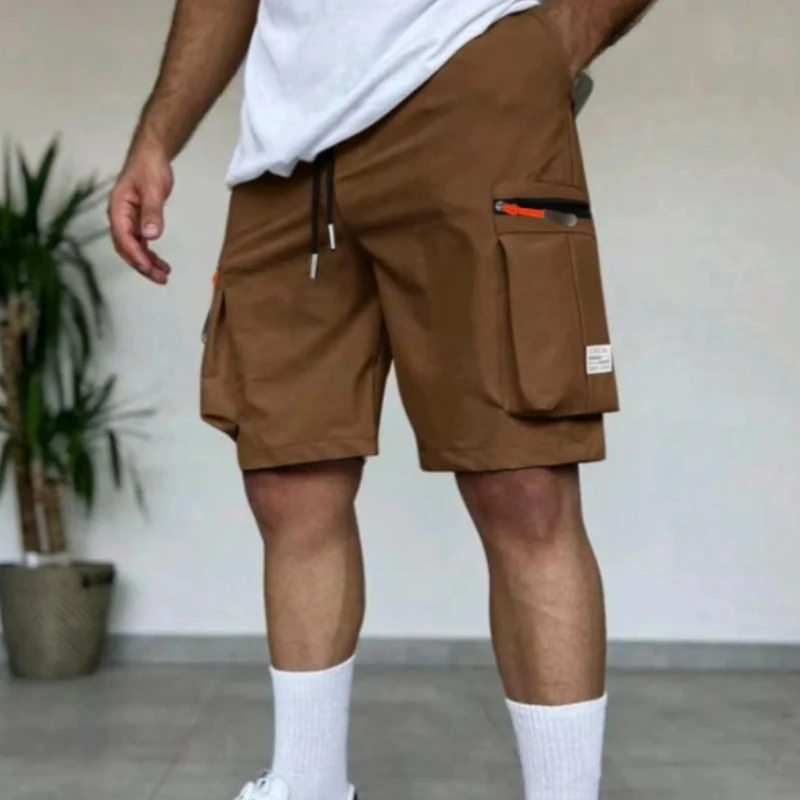 Calções de carga casuais masculinos verão solto workwear shorts calças de praia secagem rápida tecido poliéster estilo harajuku verão bottoms homem