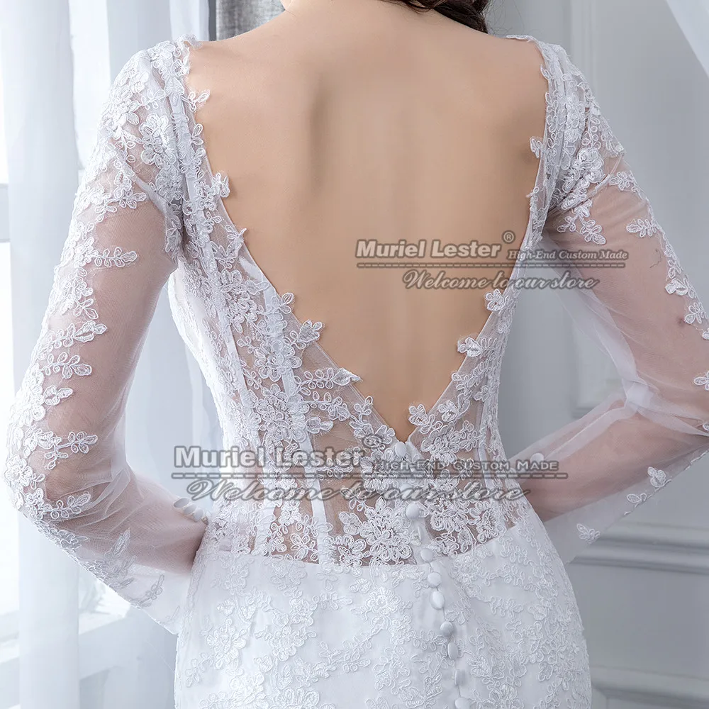 Real Photo Women Mermaid Wedding Dress Bohemain Slim Fit Bride Marriage Full Sleeves Backelss Appliques Bridal Gowns Custom Made