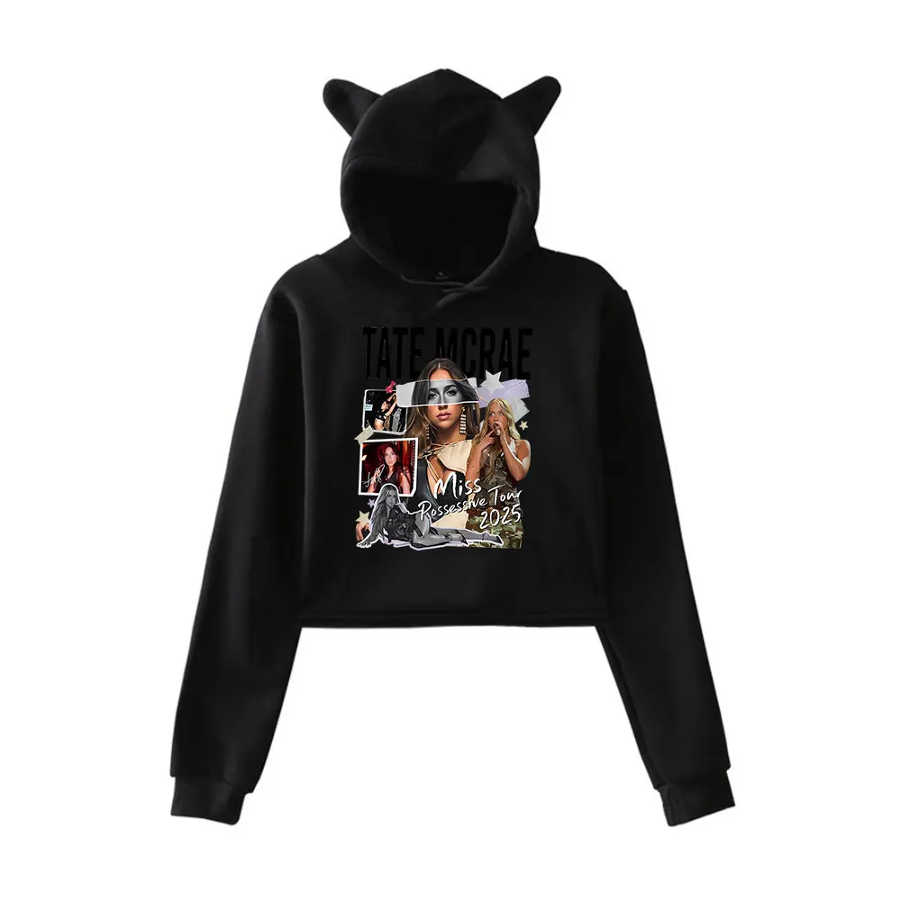 

Tate McRae Vintage 90s Streetwear logo Hoodie Merch Hoodies Sweatshirts for Girls Cat Ear Crop Fashion Sports Pullover