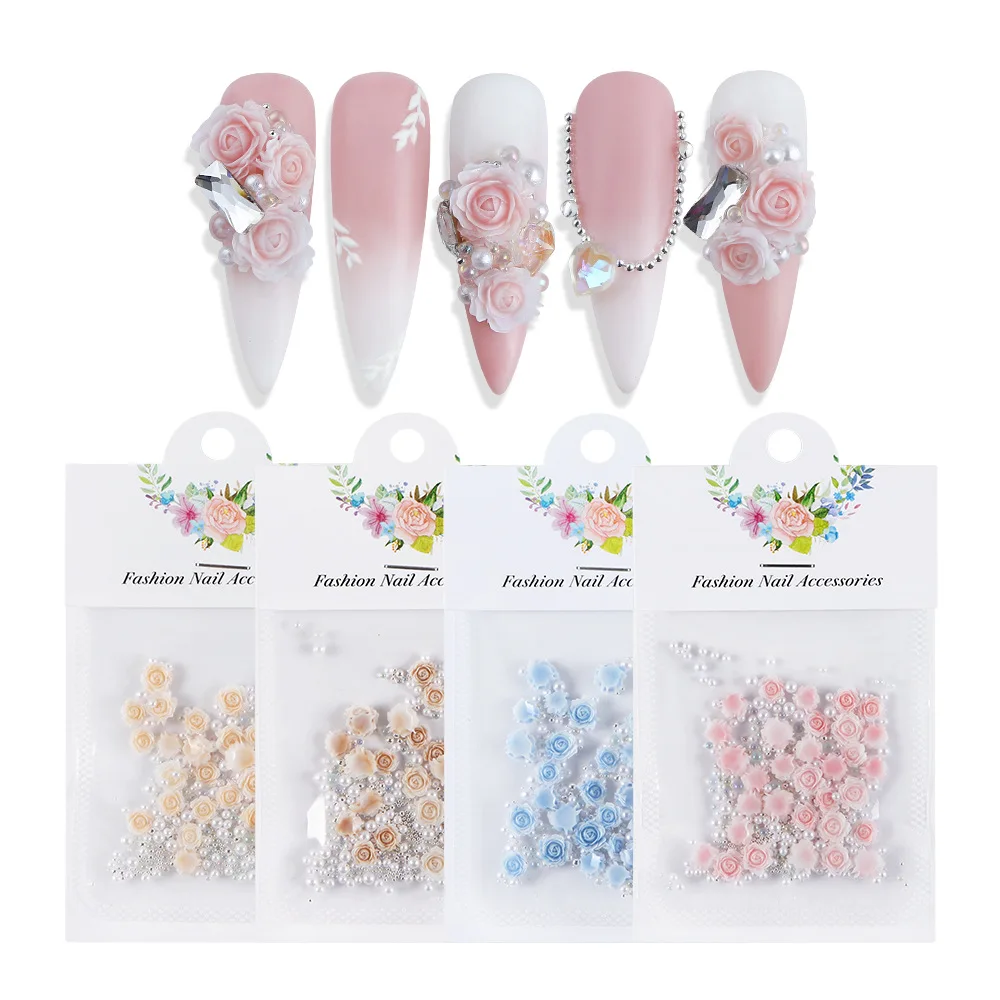30pc Kawaii Camellias Nail Parts Figures For French Manicure 3D Flower Beads Rhinestones Nail Art Accessories Rose Charms Design