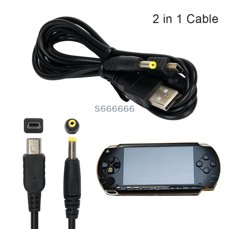 PSP 1000 2000 3000 Portable Game Accessory 1Pc 2 in 1 USB 2.0 Data Cable Charger Lead