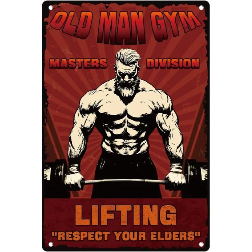 Vintage Old Man Gym Metal Tin Sign Lifting Masters Respect Your Elders Fitness Retro Wall Art Poster Wall Decor 7.9 x 11.9 Inch