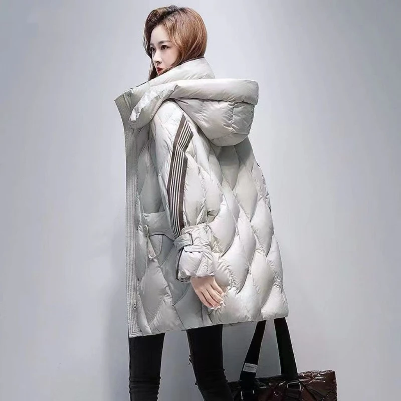 Long Cotton-Padded Coat for Women, Slim-Fit, Relaxed Down Jacket, Thickened Coat, Large Size, Foreign Qi,  New