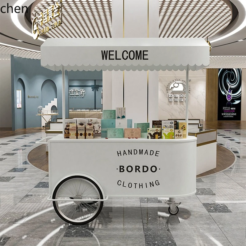 CZ Night Market Mobiele kraamwagen Multifunctionele koffie-melk-theewagen Commerciële straat Iron Art Flower Cart