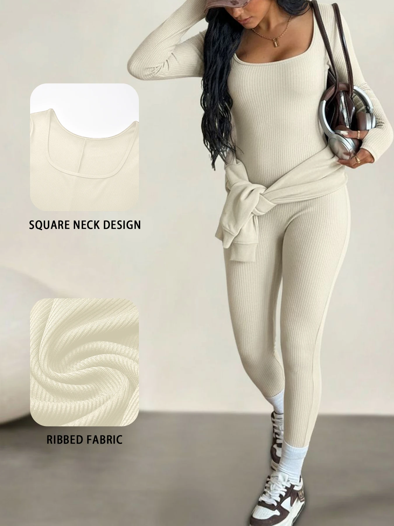 

Женский супермягкий комбинезон с длинными рукавами в рубчик, уютный домашний и повседневный наряд