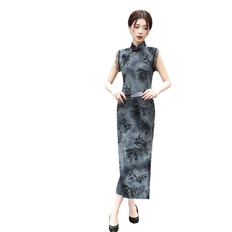 شنغهاي القديمة الرجعية الوطنية نمط الحليب الحرير يتدفقون طويلة أكمام شيونغسام تشى باو الربيع والصيف الموضة العصرية #5