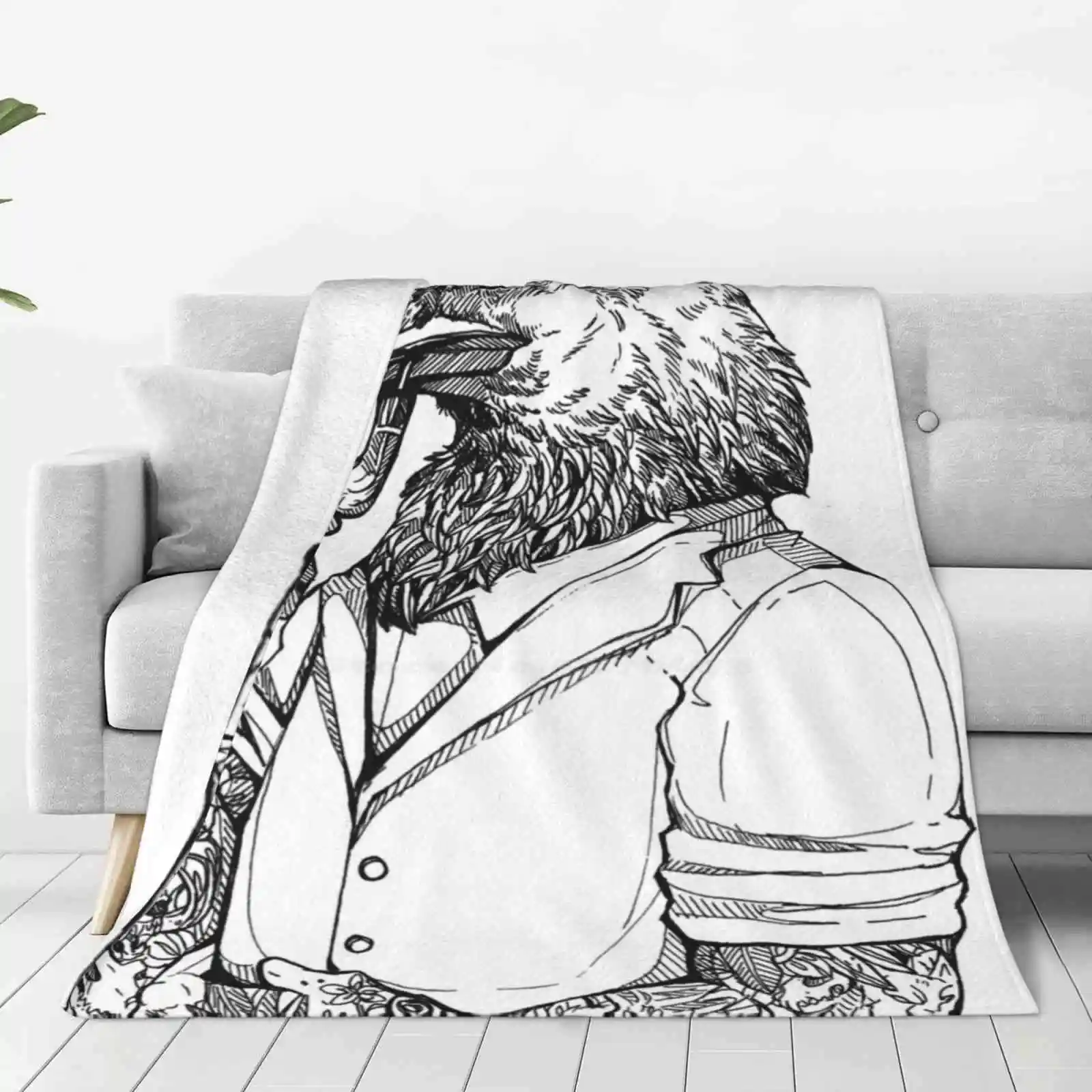 The Crow Man Soft Warm Light Thin Blanket Crow Tattoo Ink Goth Anthro Animal Raven Bird