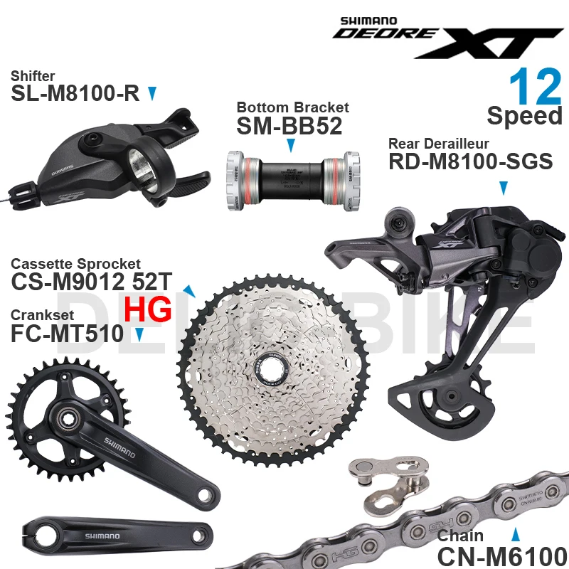 

SHIMANO DEORE XT M8100 12 Speed Groupset with Shifter Rear Derailleur CRANKSET and Cassette Sprocket 50T/52T CN-M6100 Chain