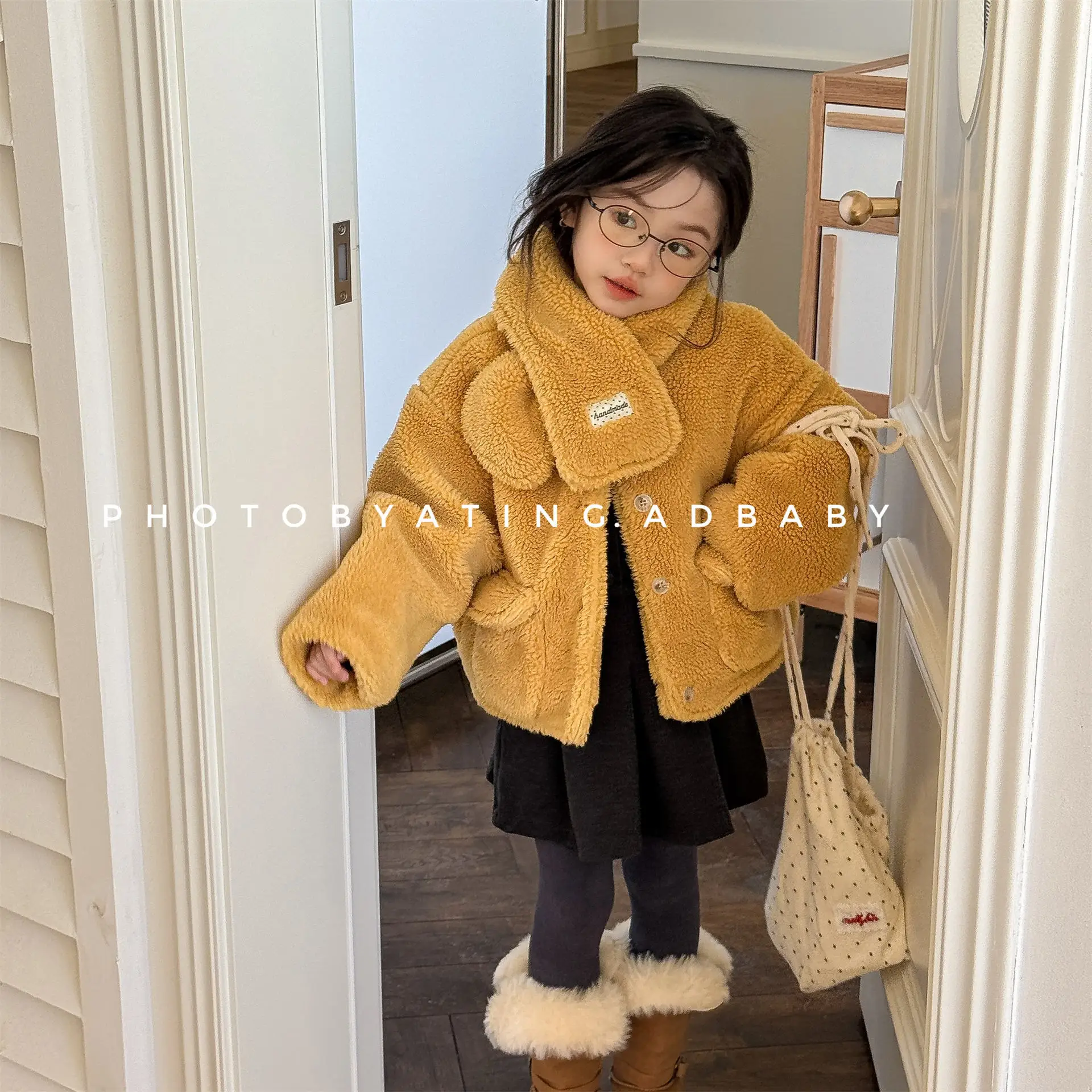Winter Toddlers Girls Fleece Thicken Outerwear with Scarf Korean Style Children Warm Cotton-Padded Coats 1 2 3 4 5 6 Yaers