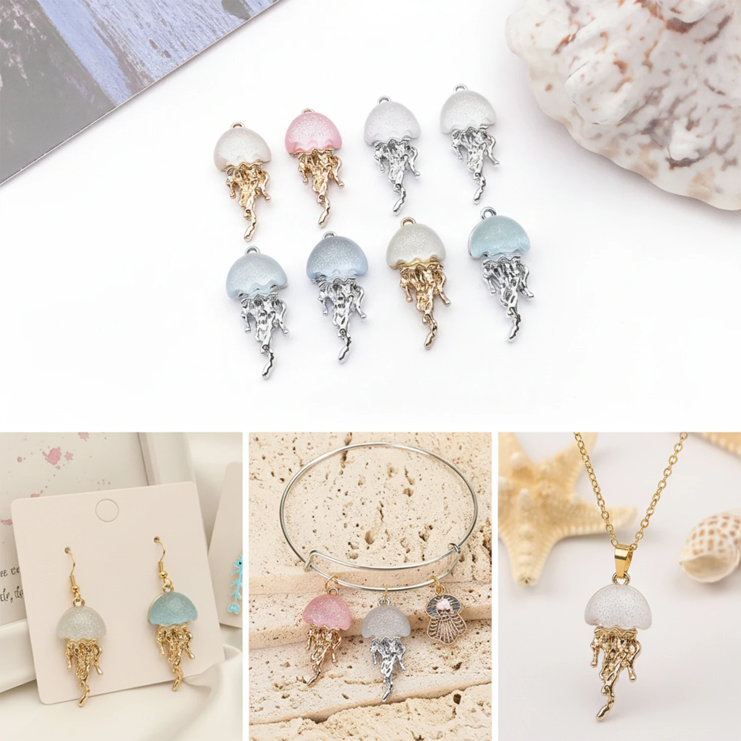 2/10pcs Marine Creatures Jellyfish Enamel Pendant Used For DIY Handmade Necklace Bracelet Earrings And Jewelry Making Accessorie