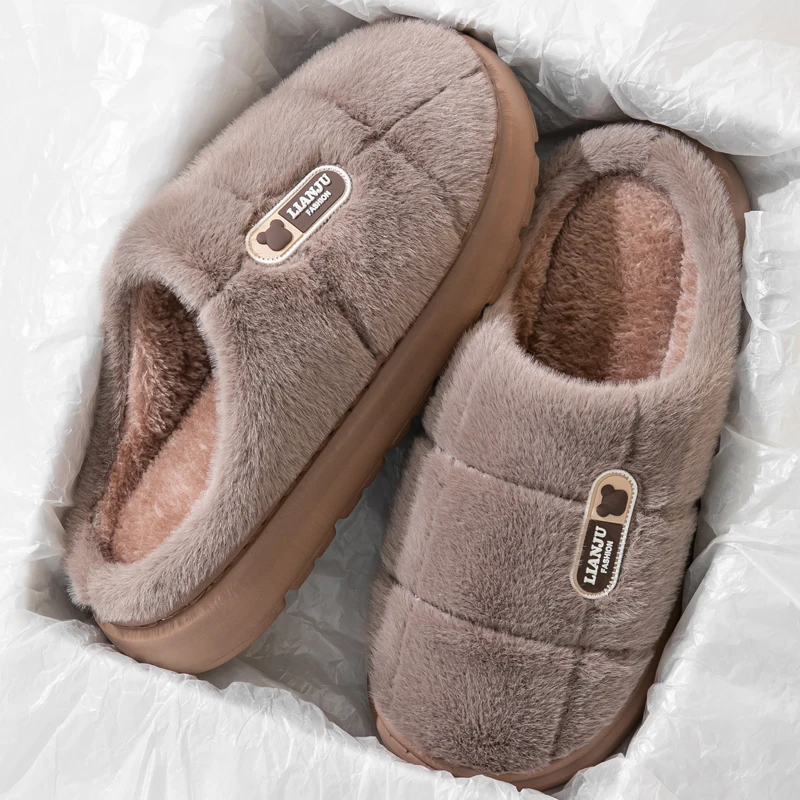 New Unisex Extra Large Size Winter Warm Fluffy Slippers Soft Non-slip Slides For Men Women Indoor Mule Flat Home Cotton Shoes