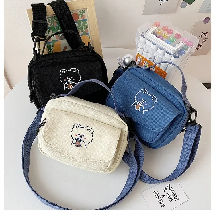 Bolso de lona para mujer, Mini bolso de tela con estampado de dibujos animados coreanos, bandolera para teléfono móvil, bolso pequeño para niñas