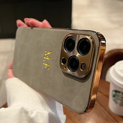 Personalized Leather Case For iPhone 16 15 14 13 12 11 Pro Max Custom Name Initials Luxury Metal Lens Cases 14 13 12 11 pro max