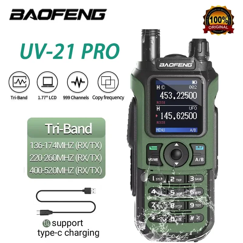 Baofeng-Talkie Walperforé sans fil, copie sans fil, radio bidirectionnelle étanche IP45, longue portée de 16km, portable HF Transcsec, UV 21 Pro