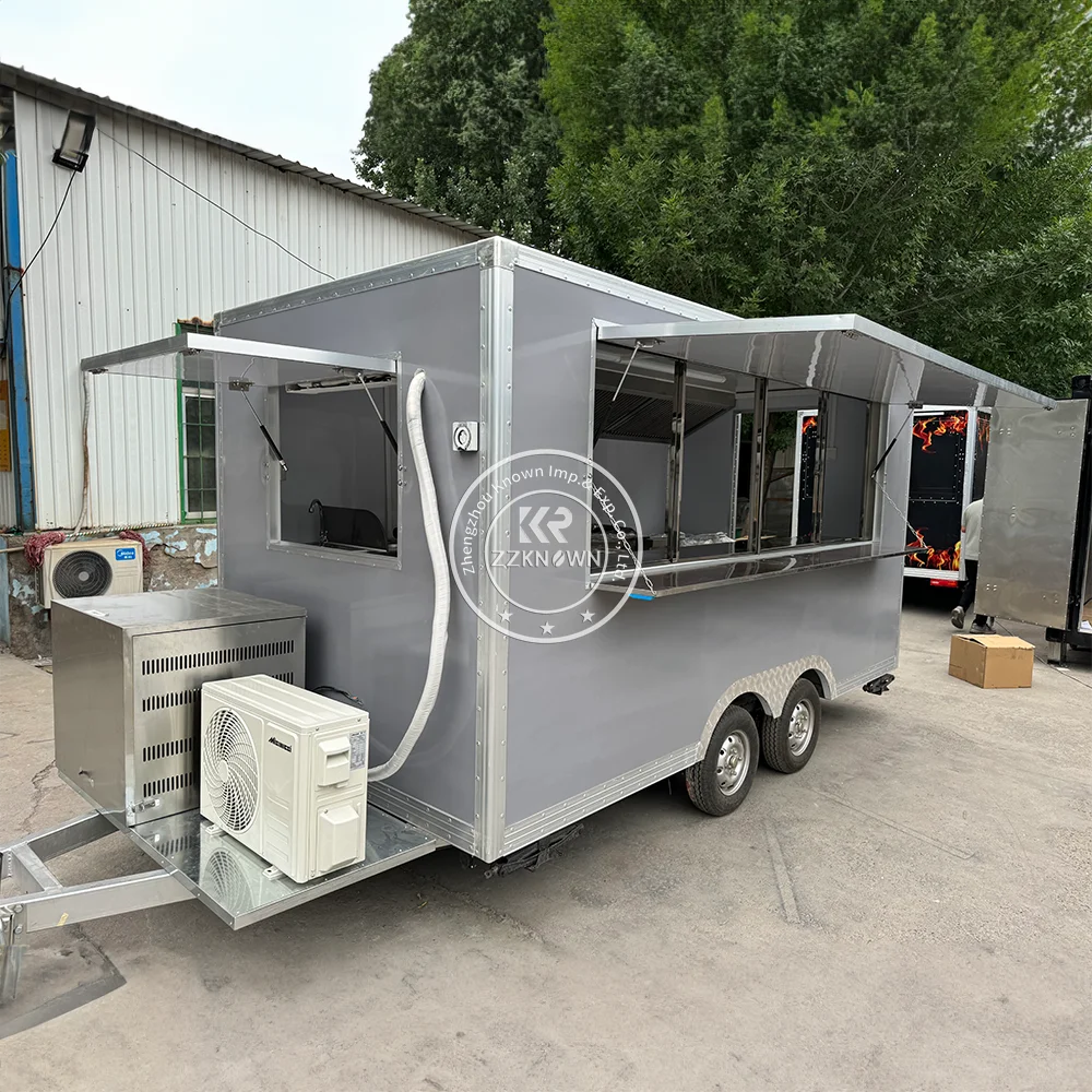 

Stainless Steel Food Truck Mobile Pizza Cart Street Coffee Trucks Trailer Mobile Kitchen Fully Kitchen Food Trailer