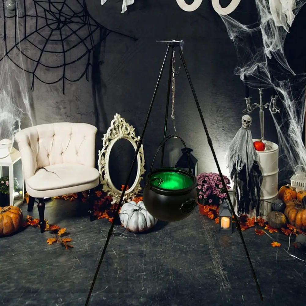 Witch Cauldron Halloween Decoration Glowing Witches Cauldron on Tripod Decoration Outdoor Halloween Party Decor with Lights