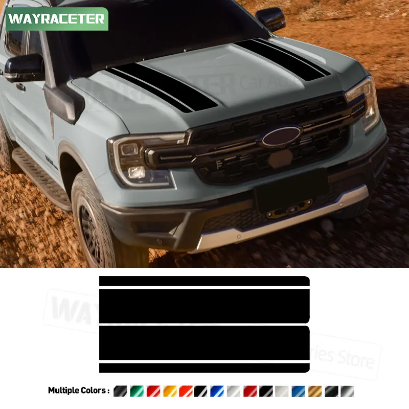 

2 Pcs/Set Engine Cover Decal Car Bonnet Hood Stripes Carbon Fiber Sticker For Ford Ranger 2025 2024 Raptor 4X4 Off Road 2026 T9