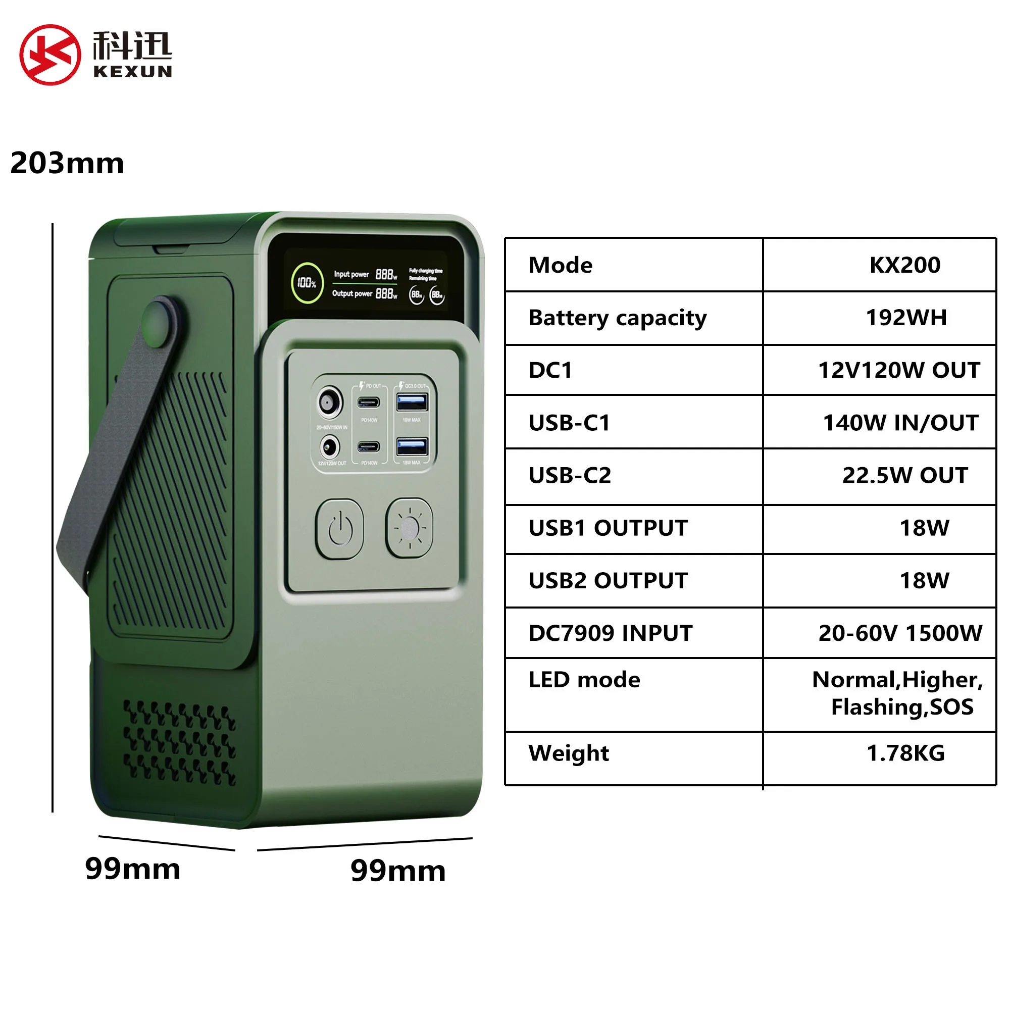 200W 태양광 휴대용 야외 전원 공급 장치 EU 플러그 140W 출력 순수 정현파 가정용 숨김 LED 손전등 자동차용 보관함