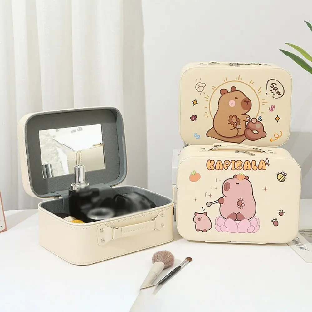 

Creative Women's Cosmetic Bag Durable with Handle Capybara Cosmetic Pouch Large Capacity Zipper Cute Cosmetic Handbag Students