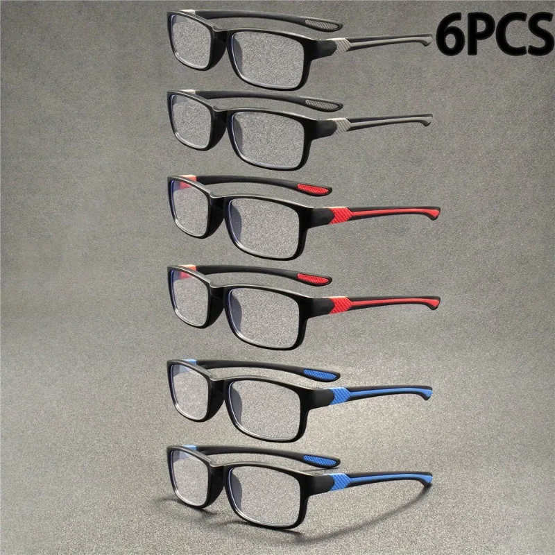6‑Pack Fashion Sports Reading Glasses, Rectangular Full‑Frame Presbyopic Eyewear, +1.00‑+4.00 for Men & Women