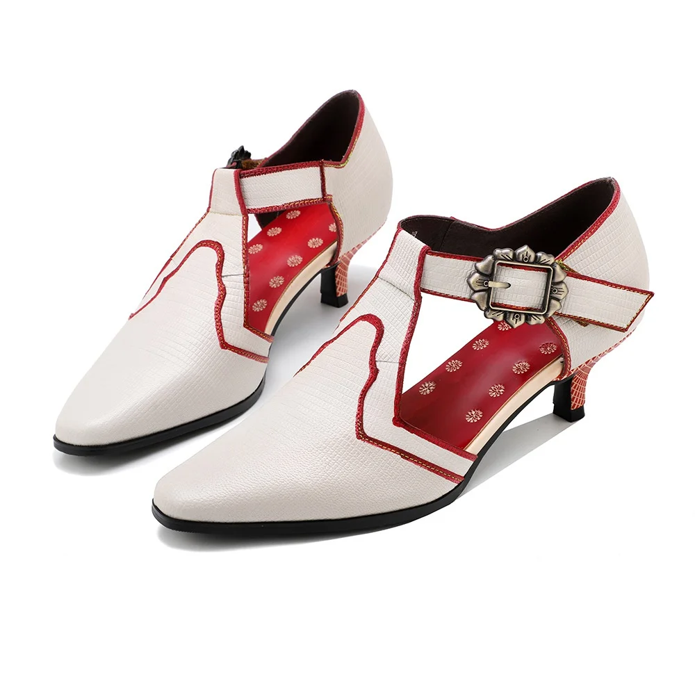 

Retro fashion and elegant style spring and summer new products in stock leather velcro low-heeled shoes