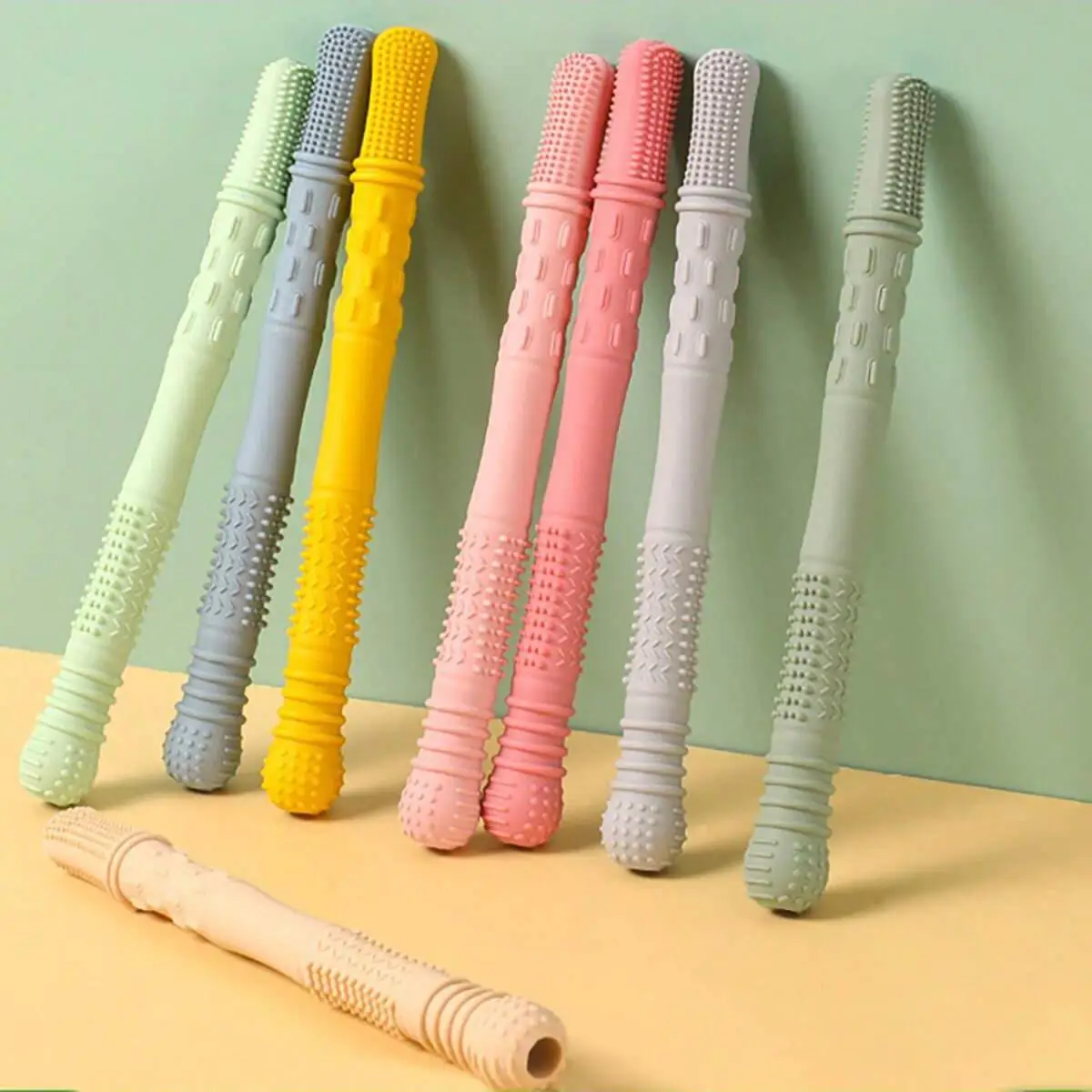 5pcs/set Silicone Hollow Teether Tube Chew Straw Sensory Toy for Toddlers, Silicone Teething Toys Gifts