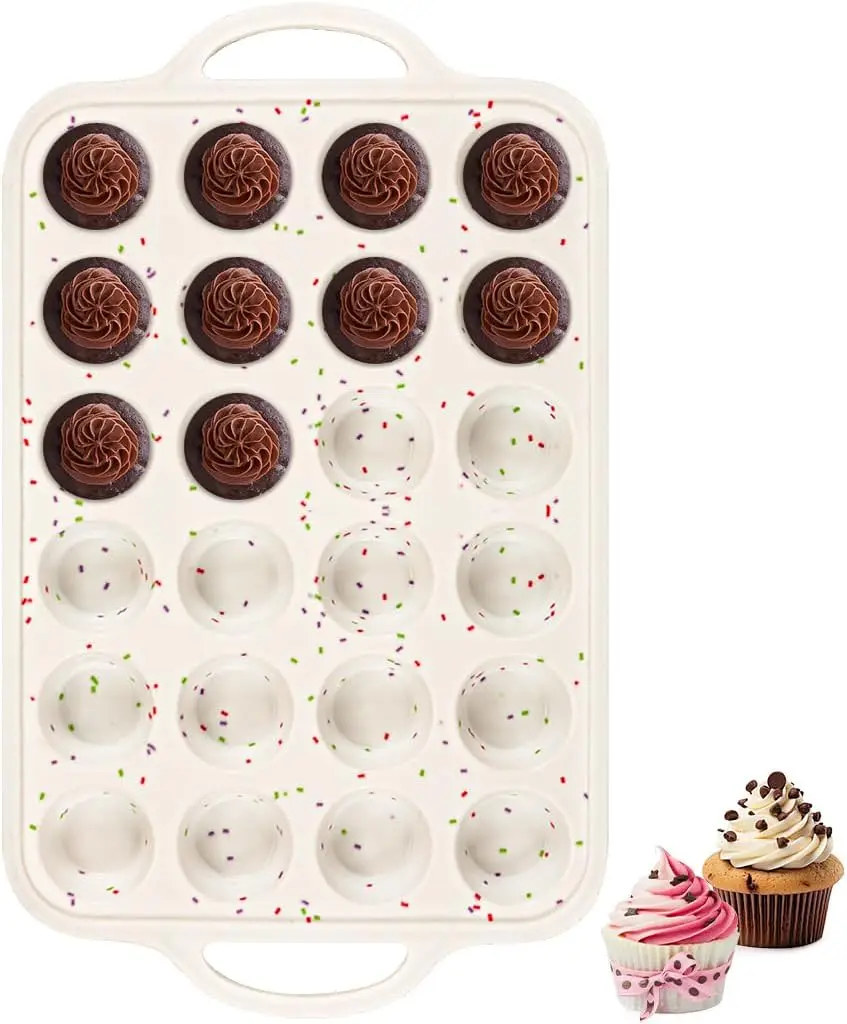 

24-Cup Silicone Muffin Pan with Metal Frame, BPA-Free, Dishwasher Safe for Easy Baking