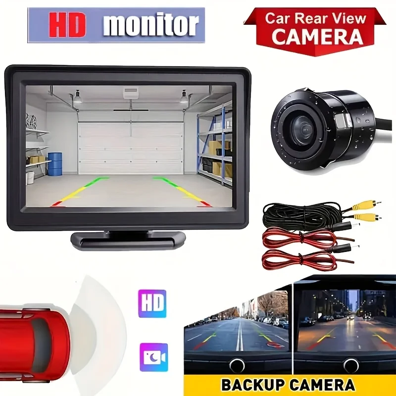 HD 10.92cm Car Backup Monitor Rearview Camera Kit Universal Wide Angle Night Vision for Reversing Parking