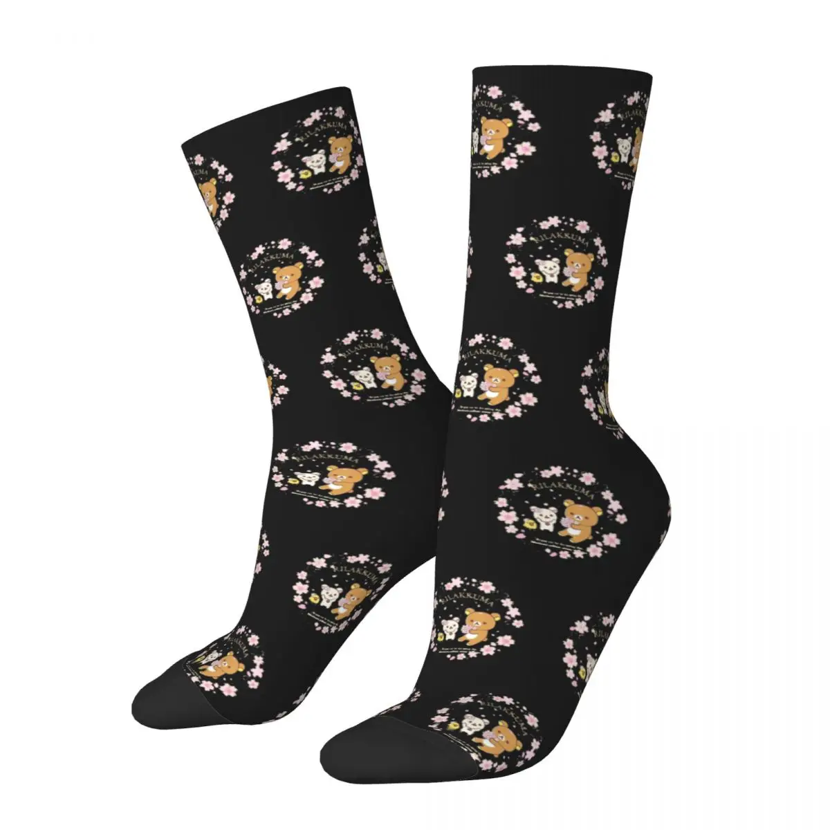 

Colorful Rilakkuma Sakura Cherry Blossom Basketball Socks Polyester Long Socks for Unisex Breathable
