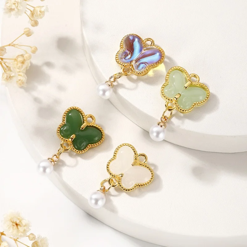 10pcs Colorful Enamel Butterfly Charms Alloy Imitation Pearl Pendants for DIY Jewelry Making Accessories ﻿ - view 2