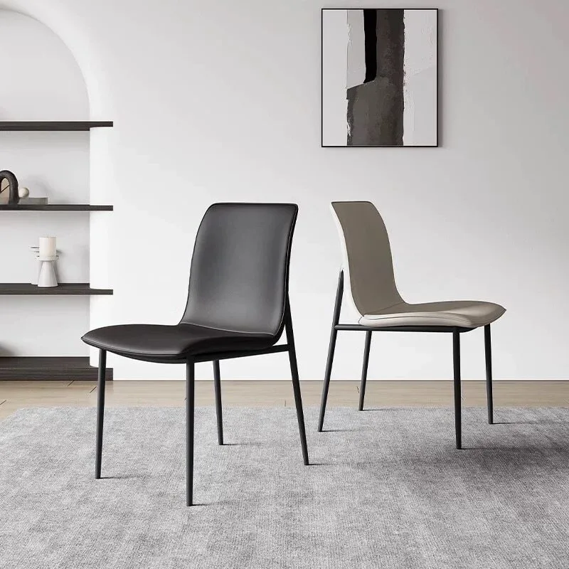 Elegant Comfortable Dining Chairs Corium Creamy White Cat Scratching Skin Dining Chair Minimalist Fine Steel Home Furniture