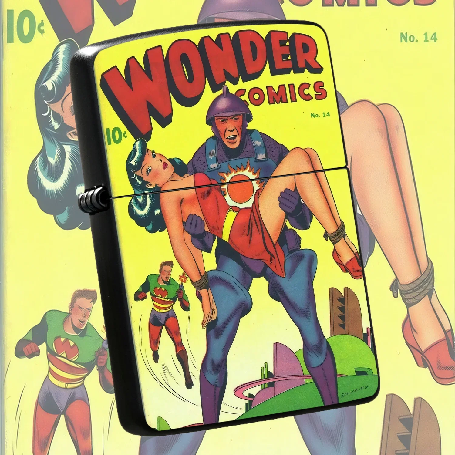 Vintage Comics No.14 Cover Printed Lighter, Retro Heroic Comic Art Decor, Portable Ignition Accessory For Daily Use Outdoor Gathering Party, Collectible Nostalgic Pop Culture Practical Gift For Comic Fans Interesting And Humorous Lighters