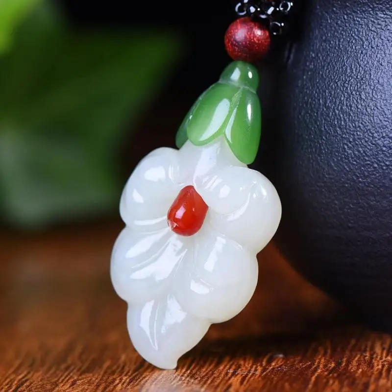 

Certified Natural White Jade Flower Necklace Men Women Genuine Chinese Nephrite Hetian Jade Morning Glory Pendant Necklaces
