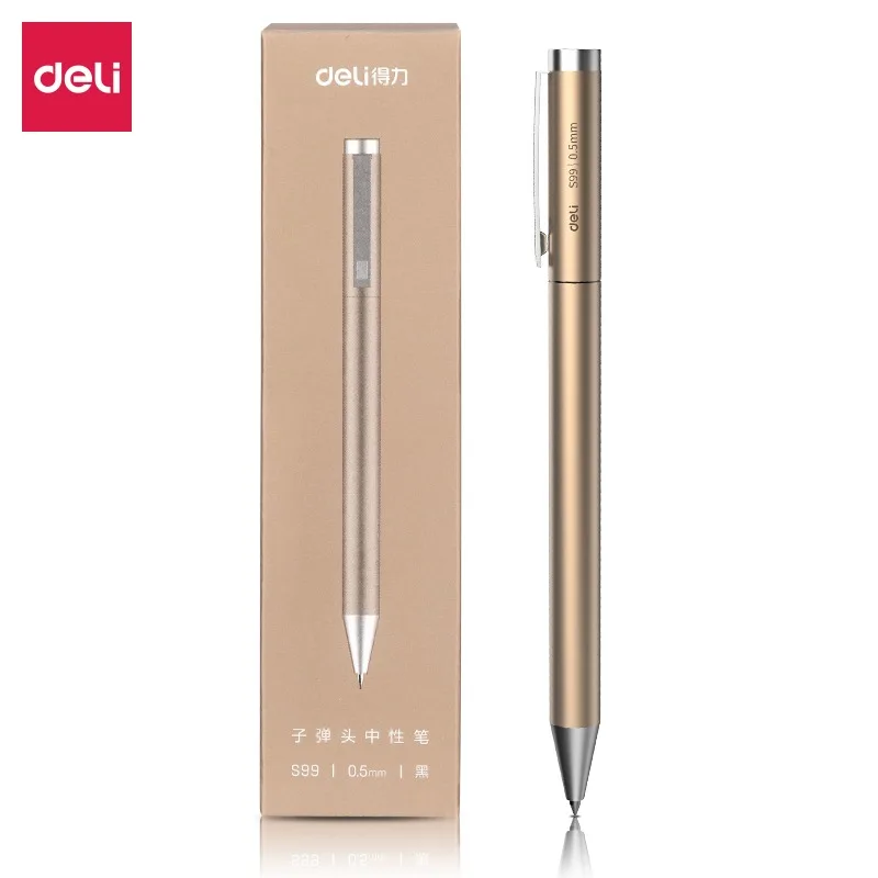 Deli Metal Signature Pen Ball Canetas 0.5MM Black Ink Refill Silver Golden Neutral Stylo Smooth Writing School Office boligrafos