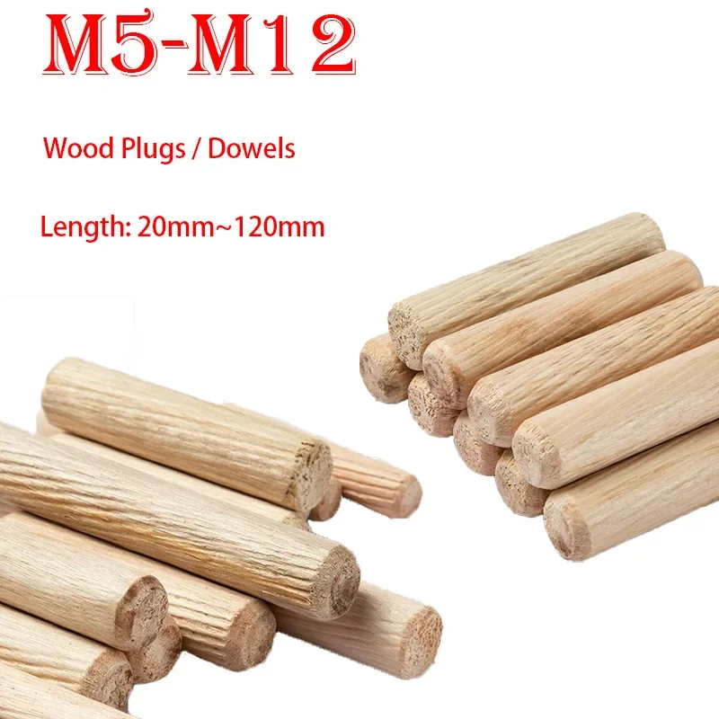 10/20/50PCS M5 M6 M8 M10 M12Wooden Dowel Cabinet Drawer Round Fluted Wood Craft Pins Rods Set Furniture Fitting wooden dowel pin