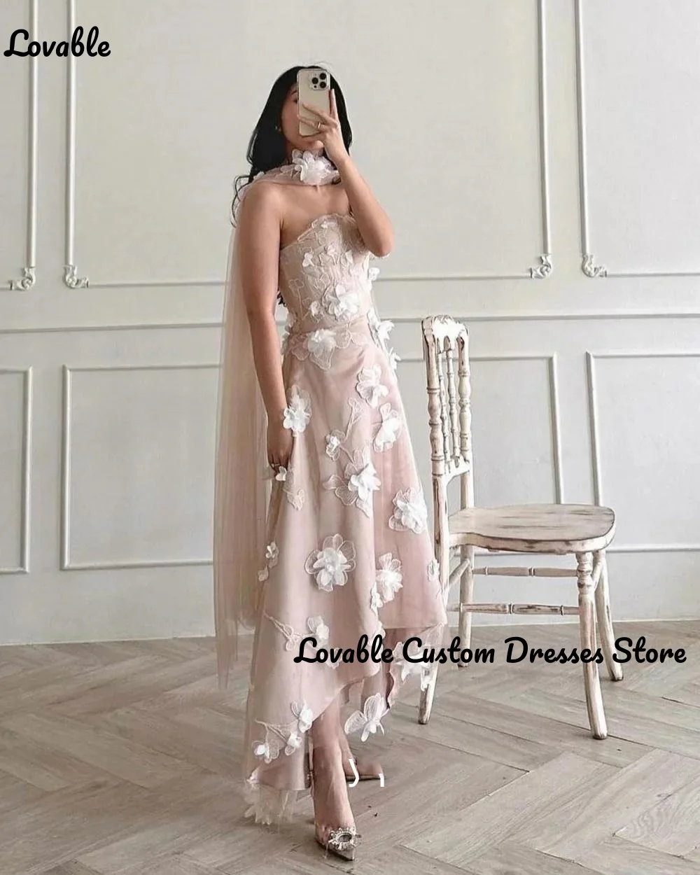 Customized Evening Dress Mermaid Off-The-Shoulder Neckline Floor-Length Elegant Party Dresses For Women Zipper Up Hand-Made Flow