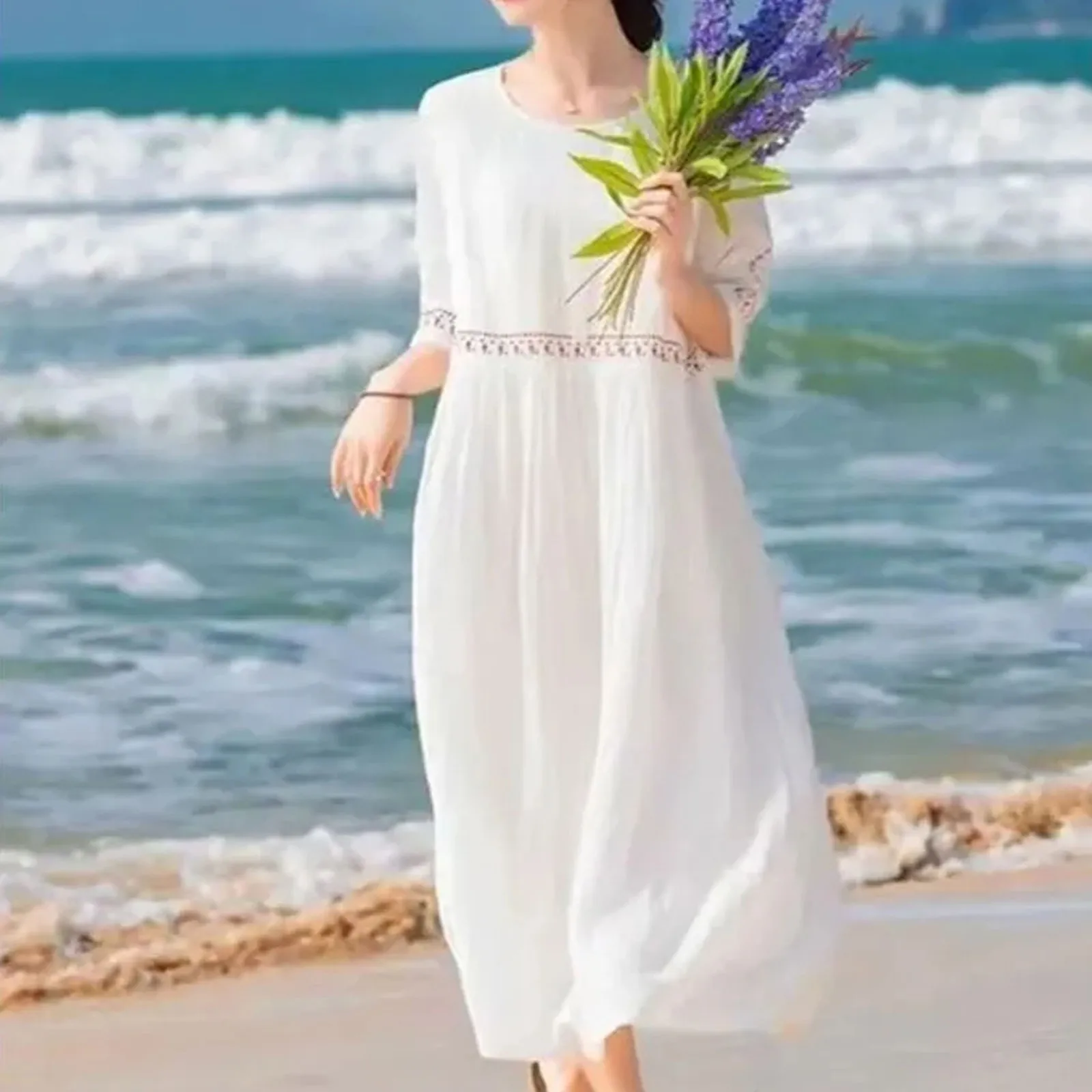 New Arrival Embroidery Loose Red White Summer Dress Holiday Outdoor Thin Light Soft Fashion Women Travel Style Casual Dress