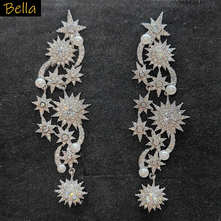 

Long Earrings for Women Luxury Jewelry Zircon Wedding Dinner Party Jewelry Star Dangle Earrings
