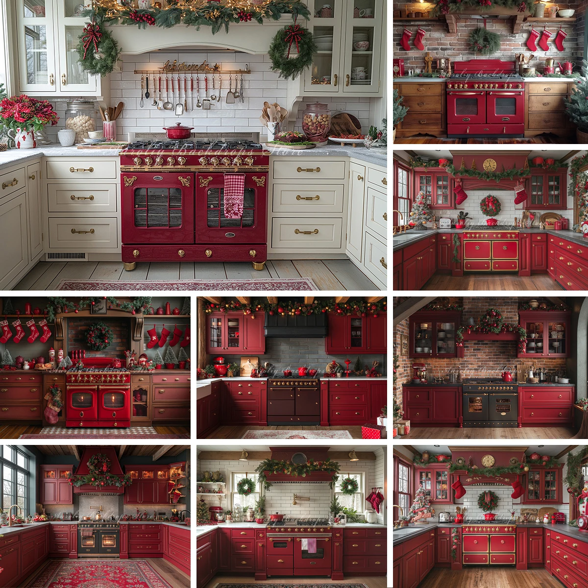 Christmas Kitchen Backgrounds Kids Adult Photography Props Child Baby Festival Dinner Decors Studio Photo Backdrops