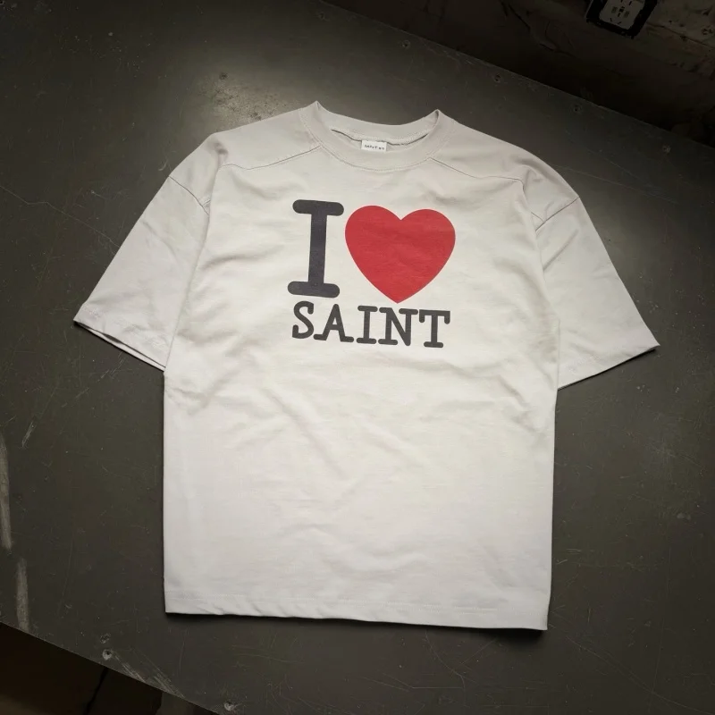 SAINT I Love SAINT T-shirt – New Summer Print Loose Fit Hip-hop Men’s and Women’s Casual Short-sleeved T-shirt