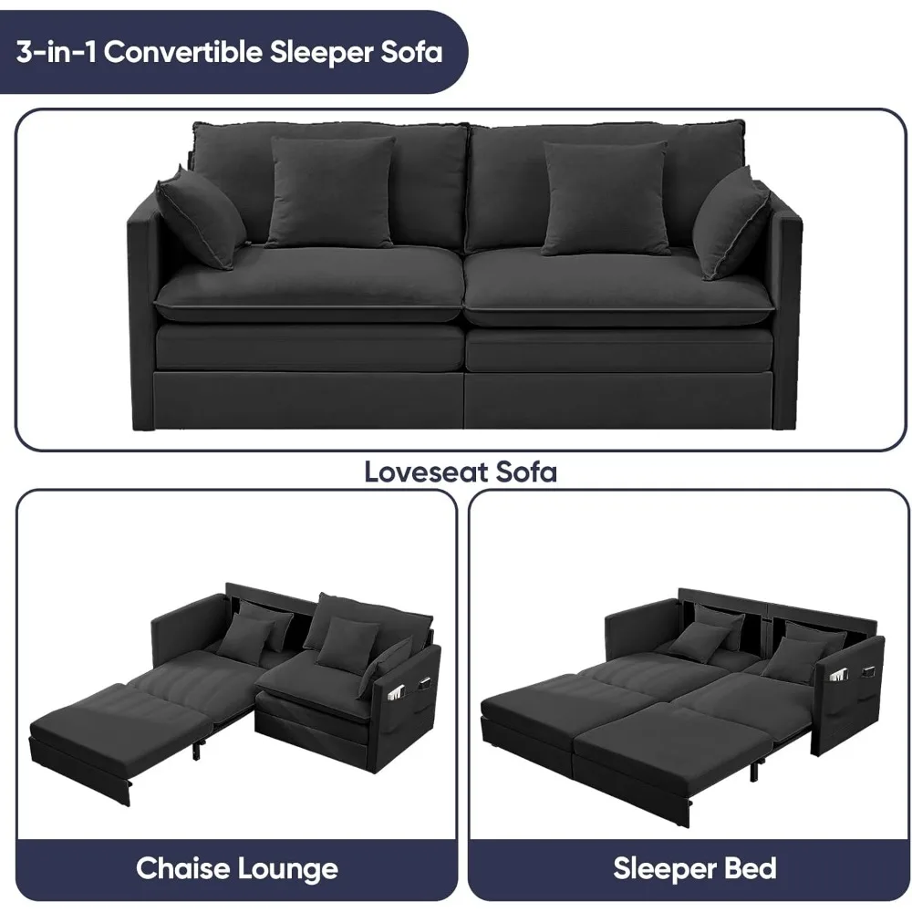 Бархатный диван-кровать размера «king-size» 3-в-1 с выдвижным механизмом, спальный диван для небольших помещений с подушками и боковым карманом