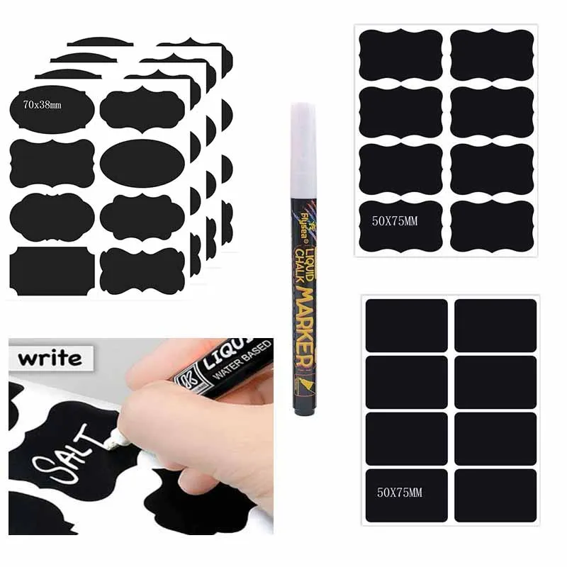 Black Blackboard Spice Sticker Reusable Jam Labels Kitchen Stickers Organizer Wall Stickes Waterproof Chalkboard Sticker Label