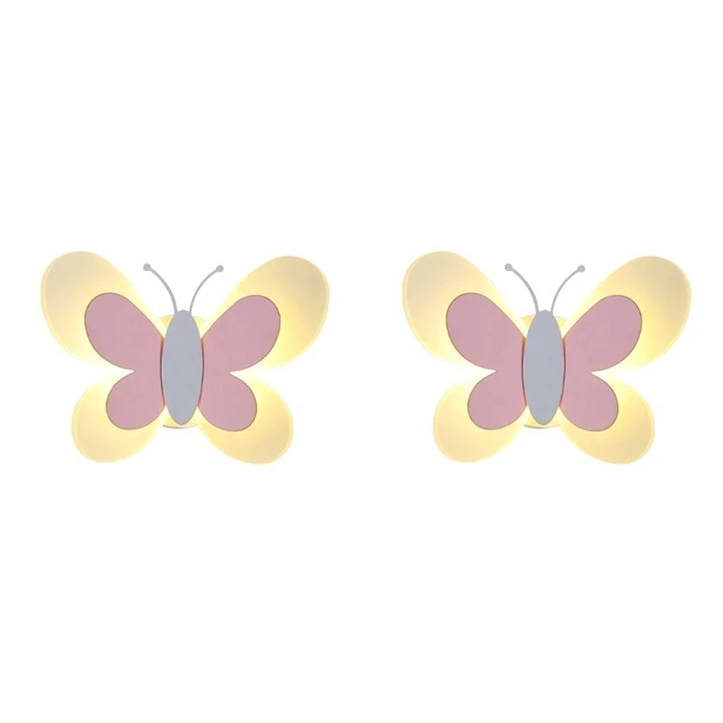 A69E2X LED Butterfly Wall Lamp 14W 85-265V Children Bedroom Lamp Modern Butterfly Wall Lamps,Pink Wing & White