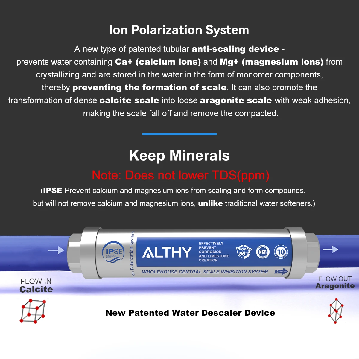 ALTHY AL-WS100 IPS Whole House Water Descaler Scale Inhibition Softener System Machine Anti Limescale Corrosion & Hard water