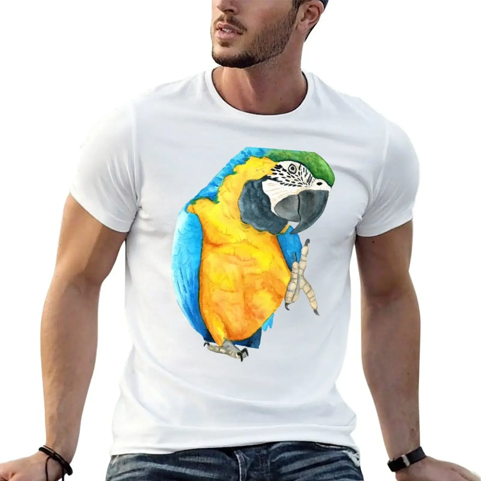 blue-and-gold macaw ara ararauna parrot watercolor n.2 T-shirt sublime aesthetic clothes anime t shirts for men