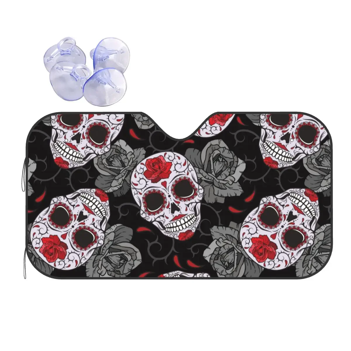 Sugar Skull Rose Halloween Windshield Sunshade Gothic Day of the Dead Car Front Windshield Sun Visor Blinds Sun Shade Protect