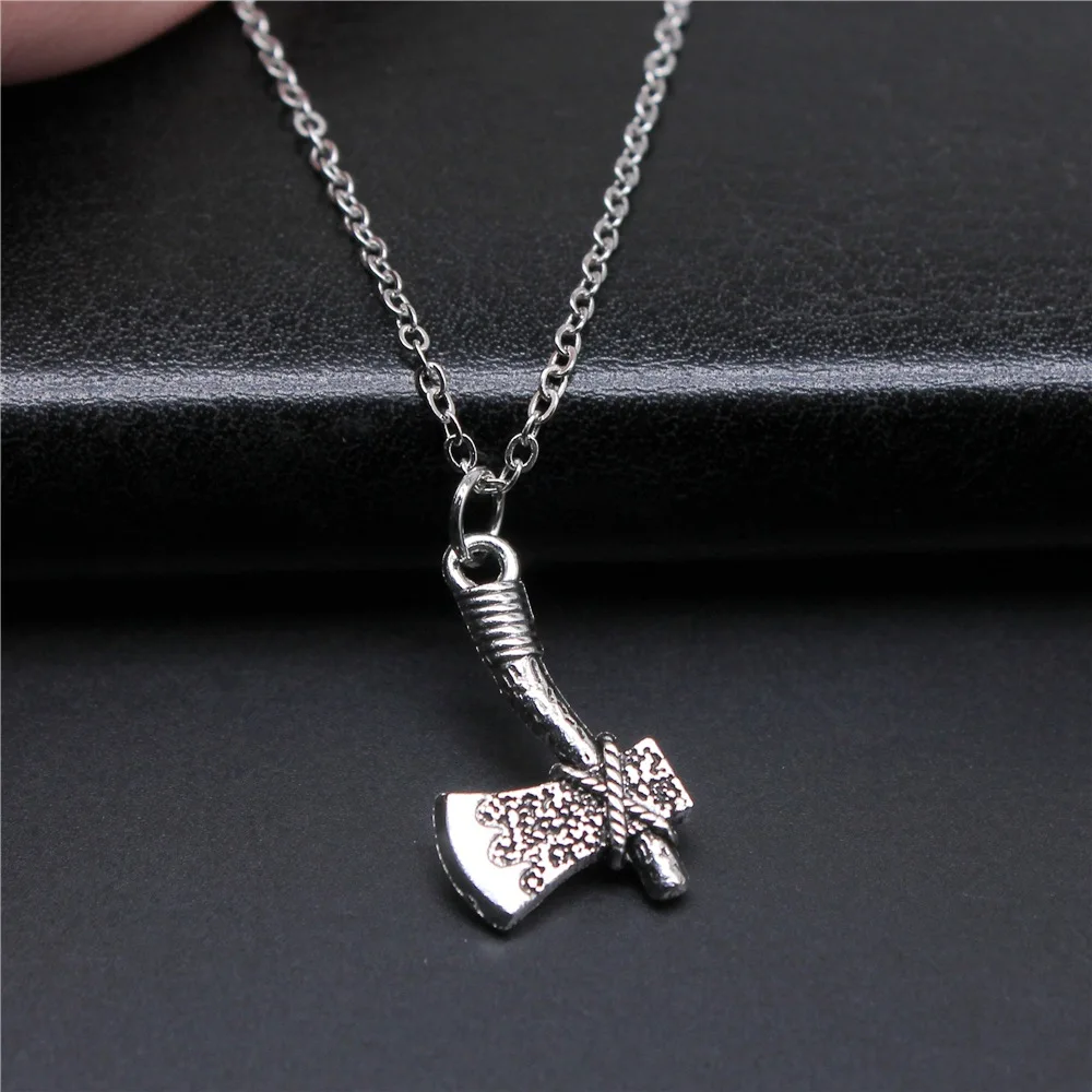 Drop Shipping Antique Silver Color 22x14mm Ax Necklaces Short Chain Choker Necklaces