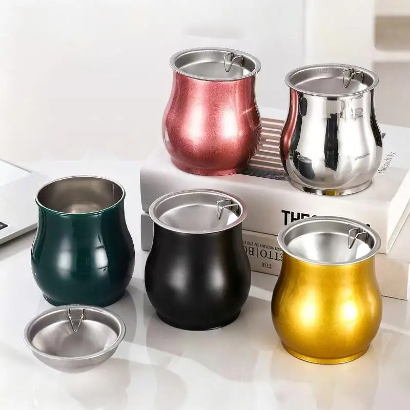 Smokeless Windproof Stainless Steel Ashtray With Lid Round Smokeless Cigar Ashtray Patio Indoor Use Auto Interior Accessories