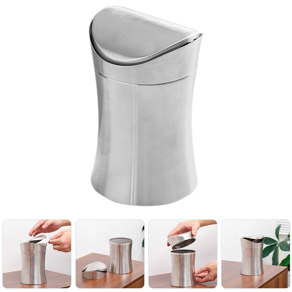 

Stylish Mini Desktop Trash Can Stainless Steel Covered Small Trash Bin for Desk Countertop Bathroom Workspace Efficient