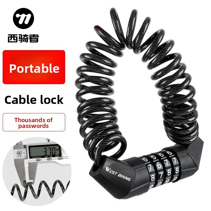 

WEST BIKING Portable Cable Lock - Mini Combination Bicycle & Helmet Lock for Mountain Bike Electric Vehicle Anti-theft